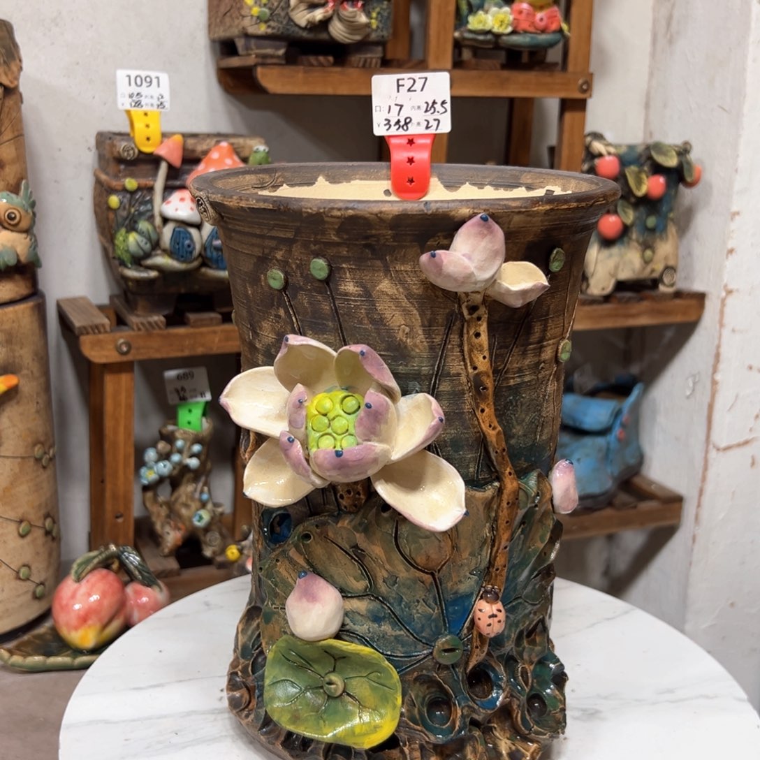 红陶F27 微瑕，雨田花器