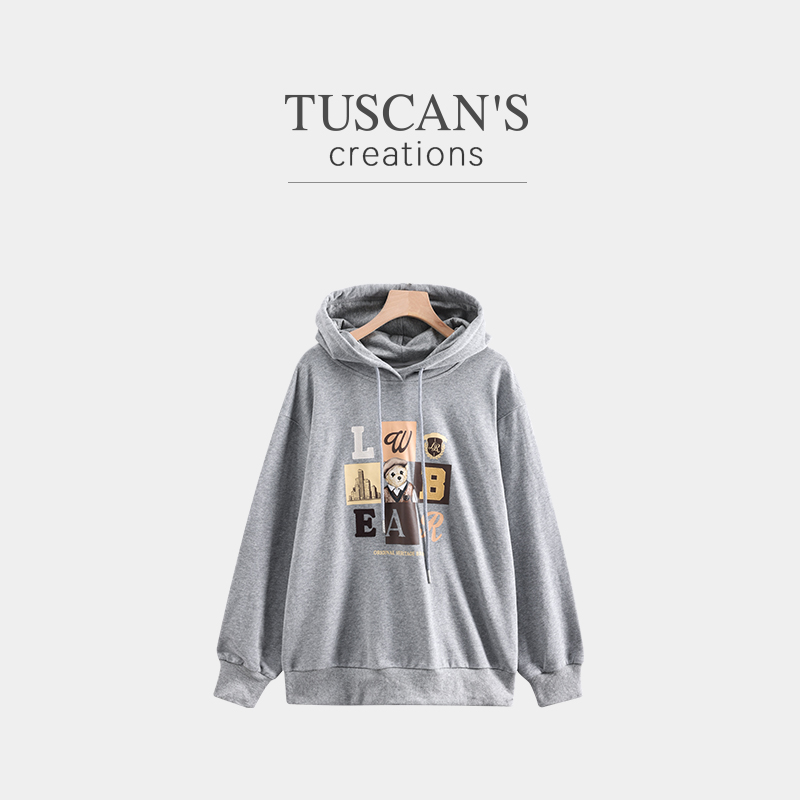 TUSCAN'S CREATIONS秋季新款连帽宽松潮流小熊女士卫衣时代双鱼