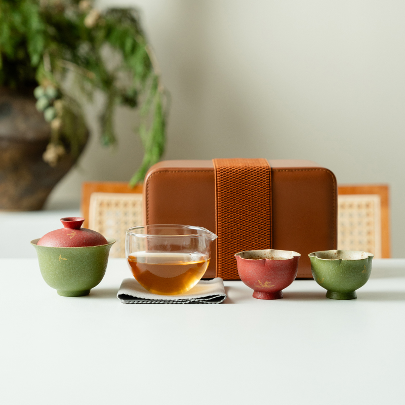 赞朴旅行茶具青橘纯手绘兰花盖碗茶杯套装便携式收纳包随身快客杯