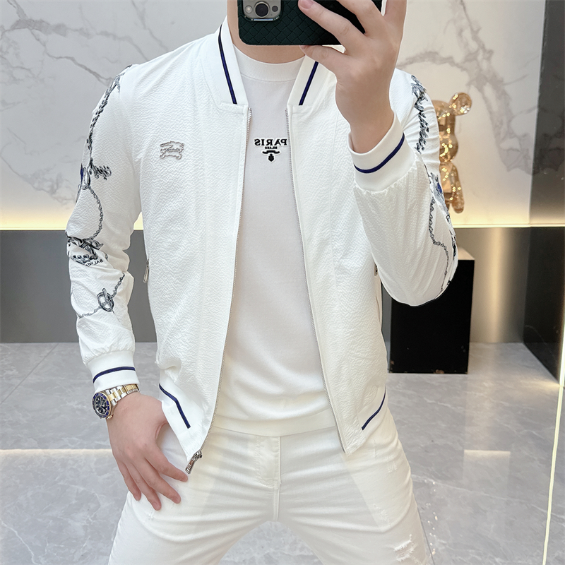 BX高端..潮牌轻奢印花棒球领个性胸标修身百搭夹克帅2025春季新款