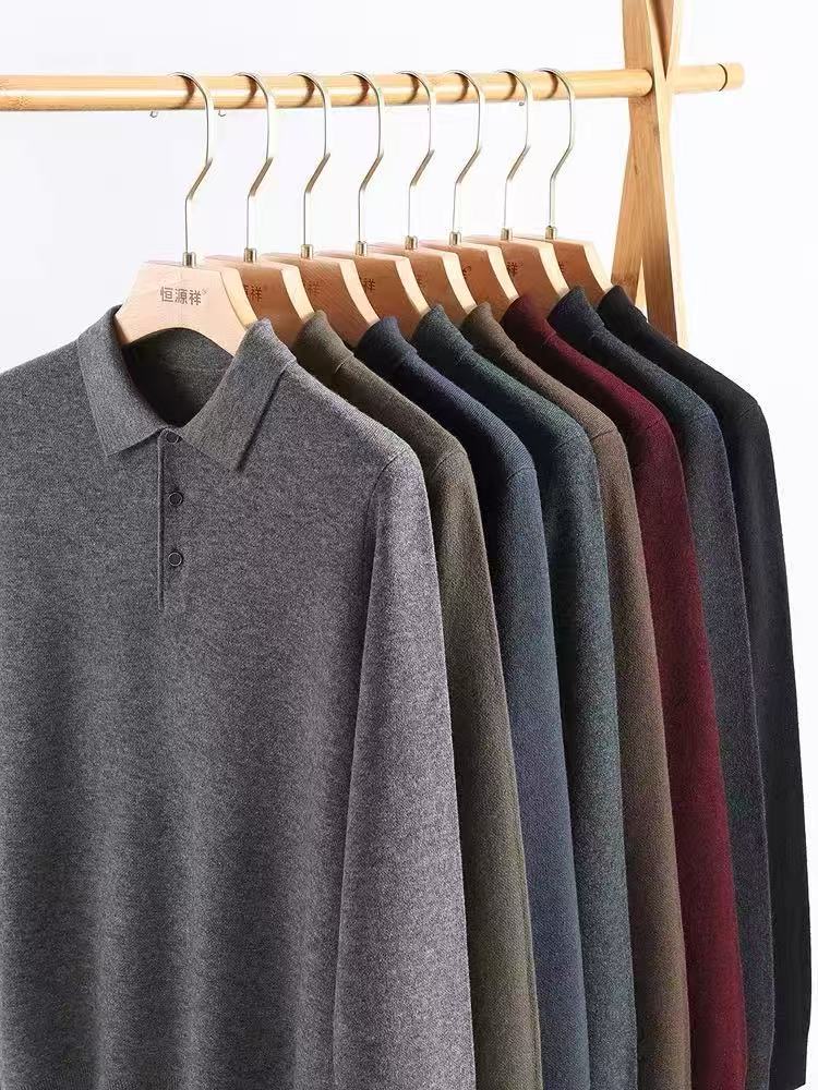 【虎玉妹海宁濮院】男士羊绒衫翻领商务休闲