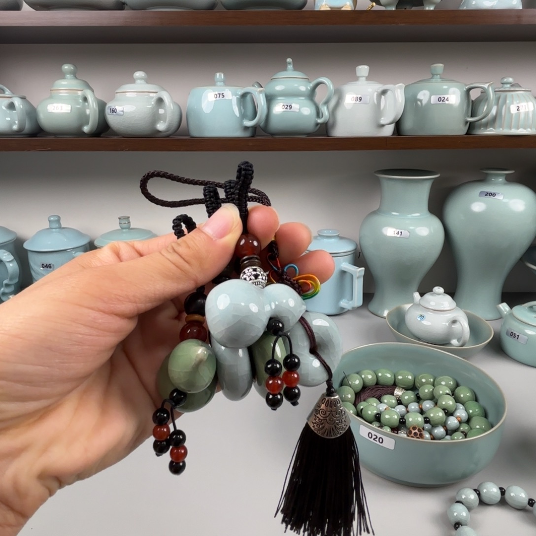 陶瓷摆件汝瓷挂饰葫芦平安扣天青釉豆绿釉一个自行备注