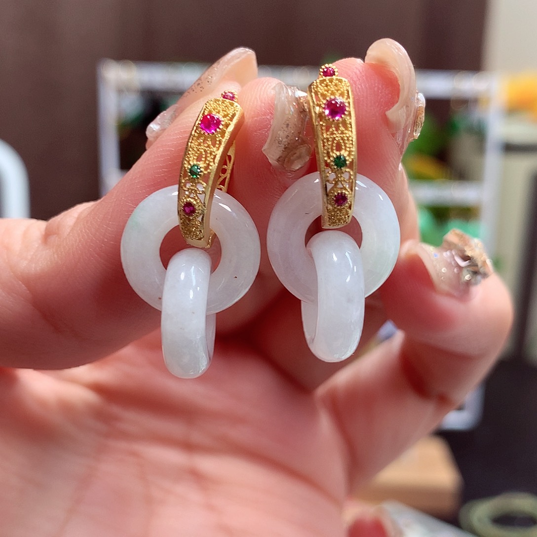 翡翠耳饰银S925镶嵌天然翡翠