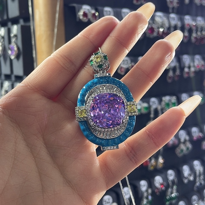 银S925镶嵌紫色碧玺颈饰