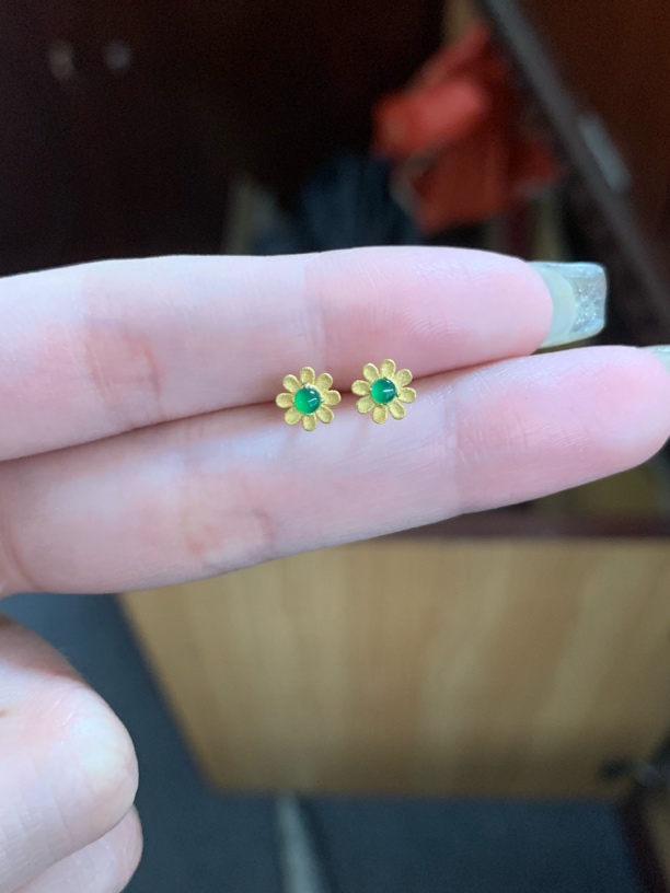 18k金翡翠A货耳钉