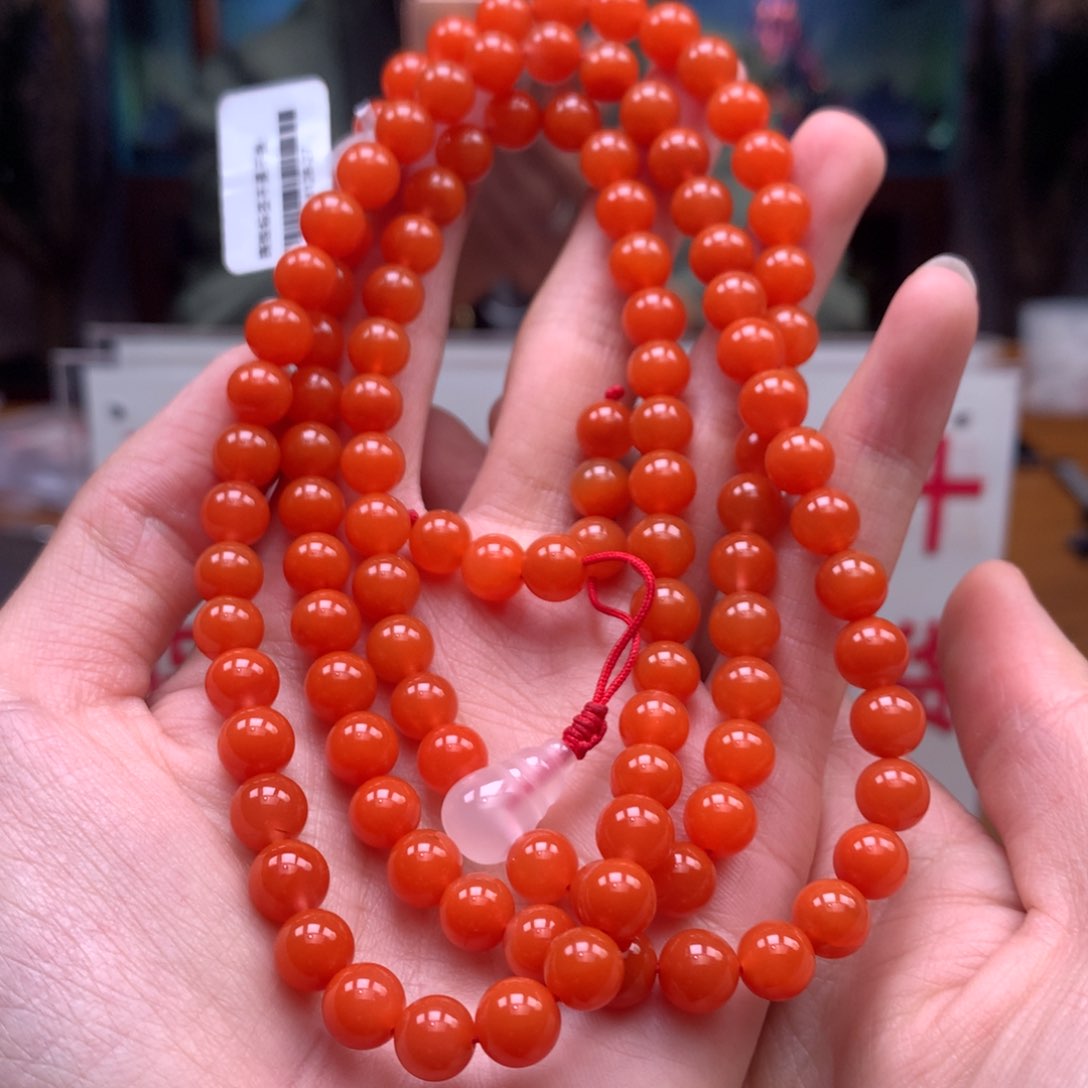 南红玛瑙手串未镶嵌三眼井7mm+