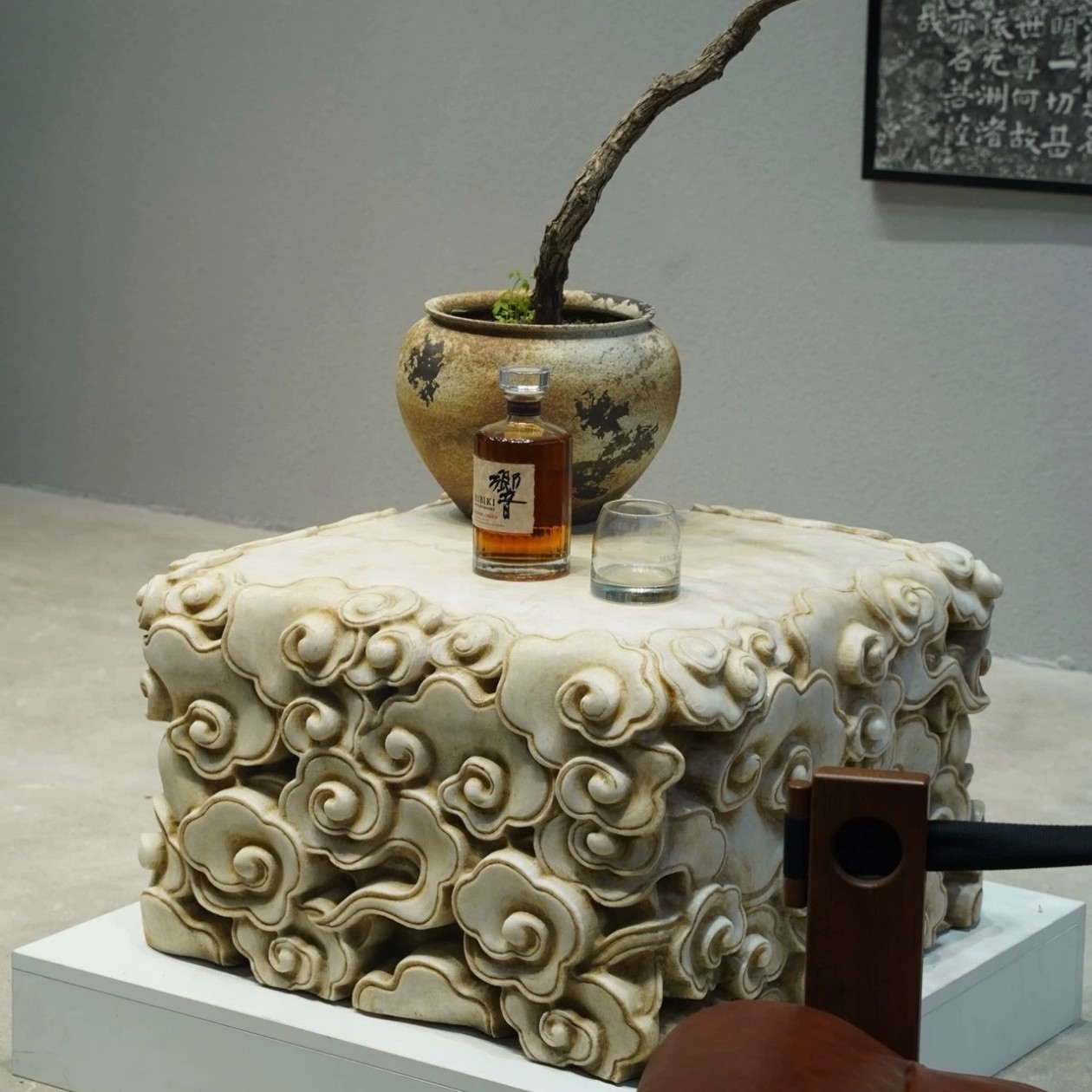 空间置物·祥云石墩汉白玉，直径65高度40不包邮，茶台，祥云座工艺品