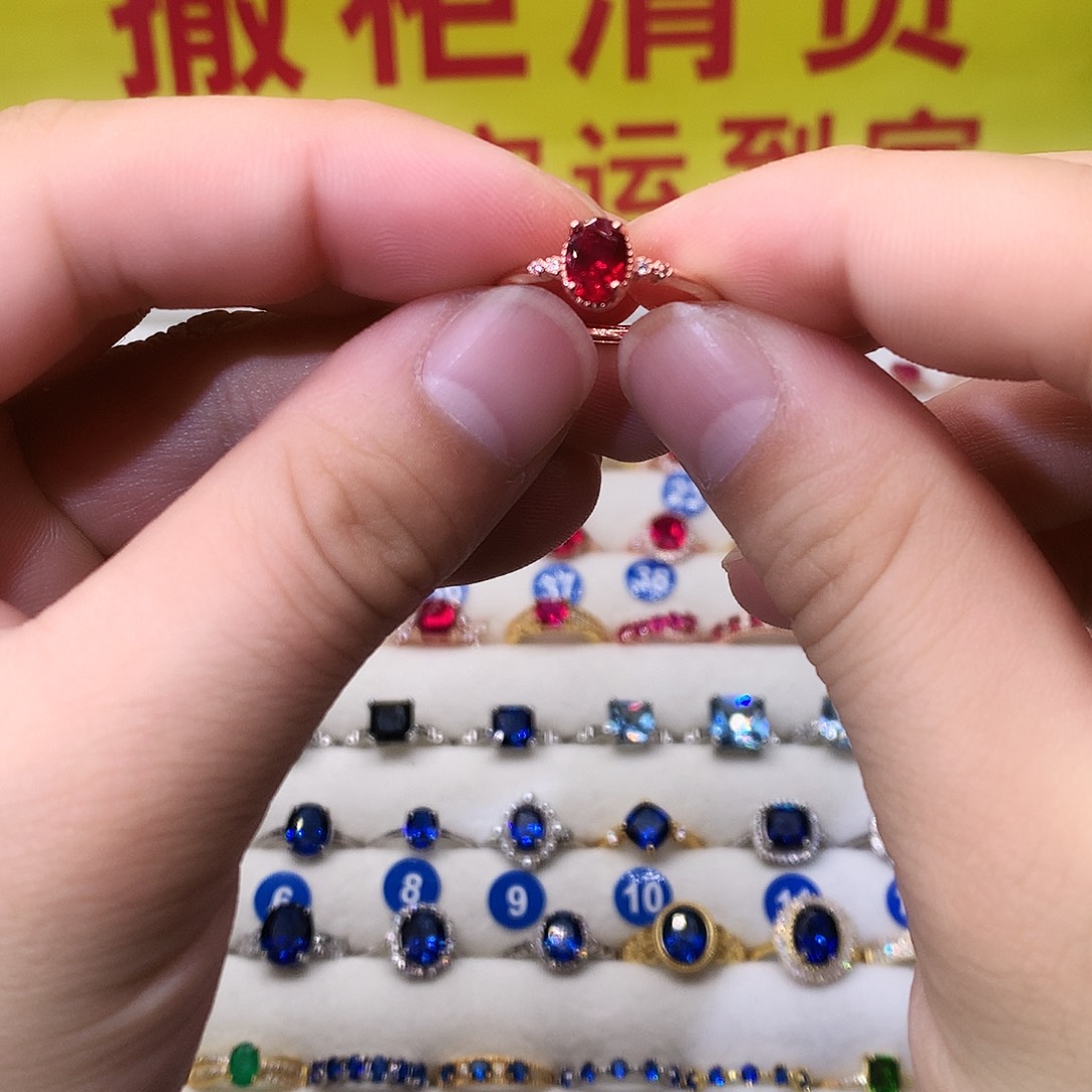红宝石戒指银S925镶嵌