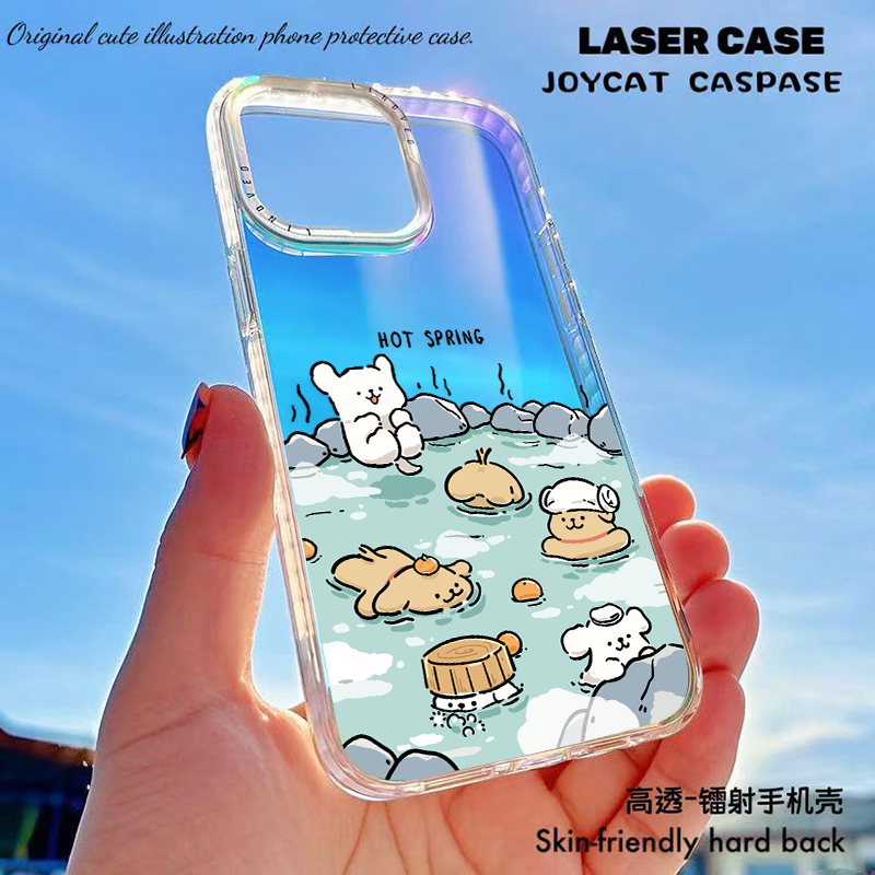 卡通透明镭射手机壳适用苹果华为vivo一加女硬壳散热磨砂防摔可爱