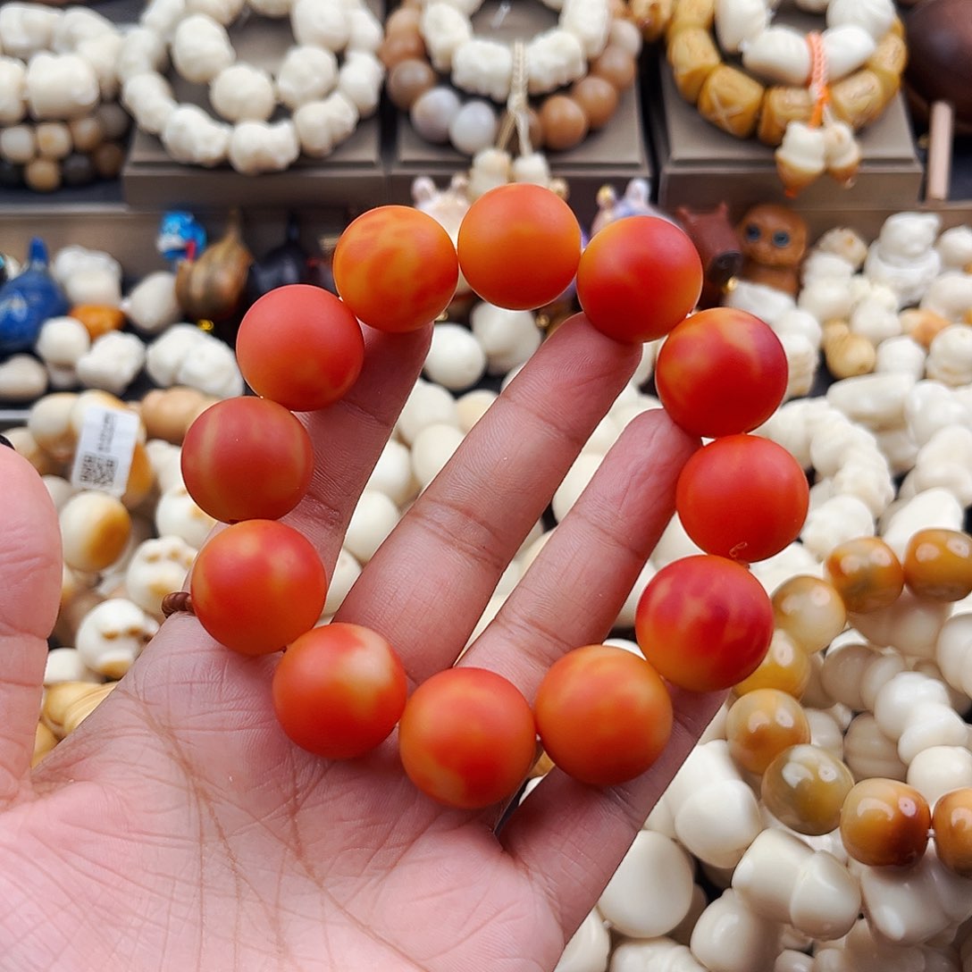 菩提根/象牙果手串火焰纹干磨圆珠