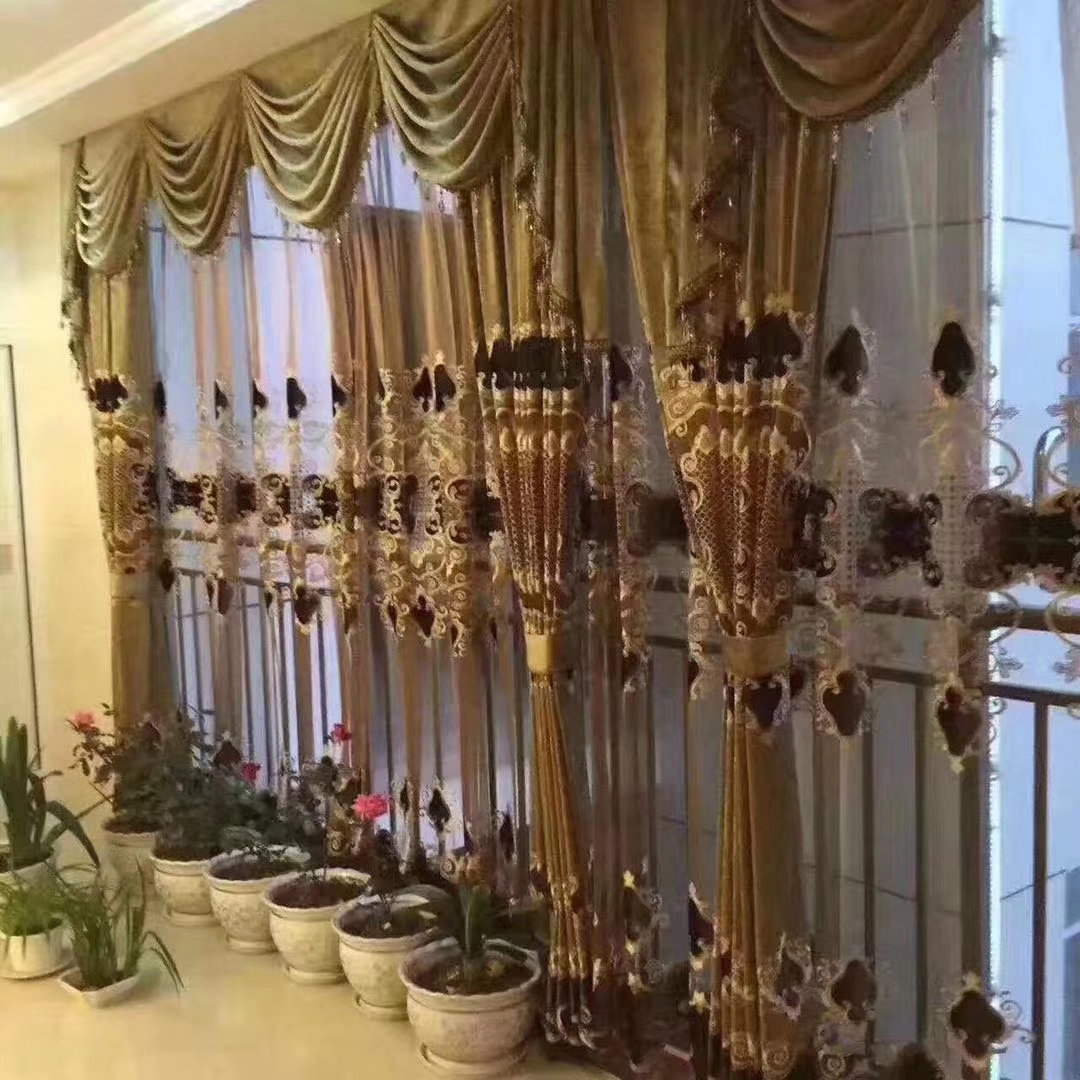 （不含幔头）咖啡色绣花纱（适合客厅阳台卧室）