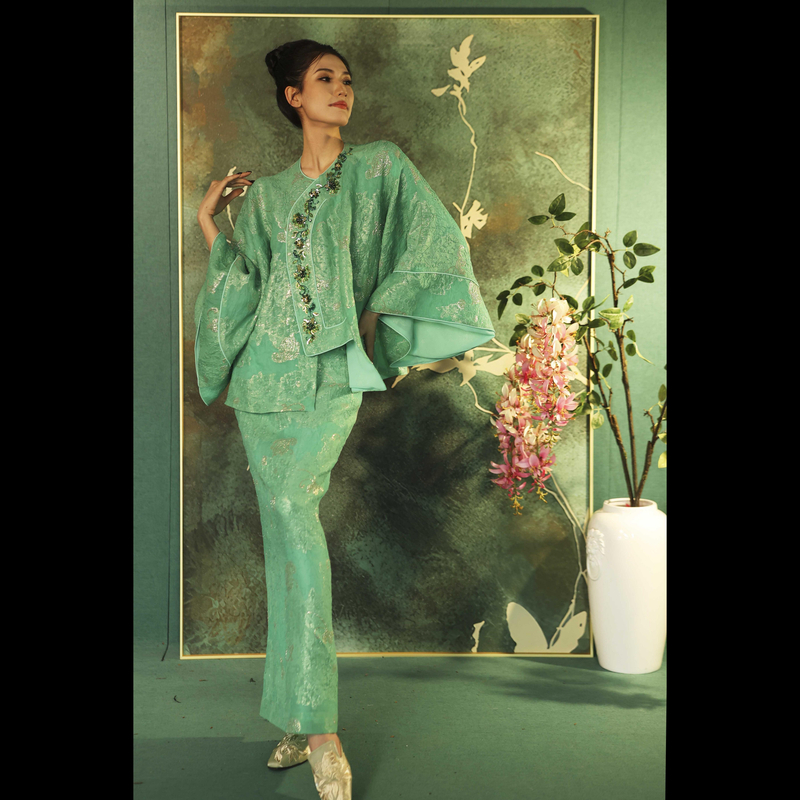 【云绣·沁绿·半裙】XM轻奢高级风织金浮雕提花高腰松紧古风长款女士