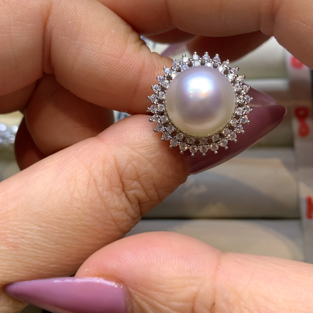 银S925镶嵌戒指海水珍珠