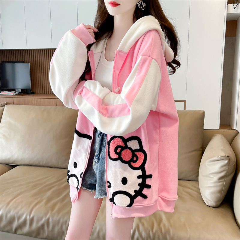 冬季时尚新款潮ins风卡通设计感连帽小众卫衣女休闲百搭开衫外套