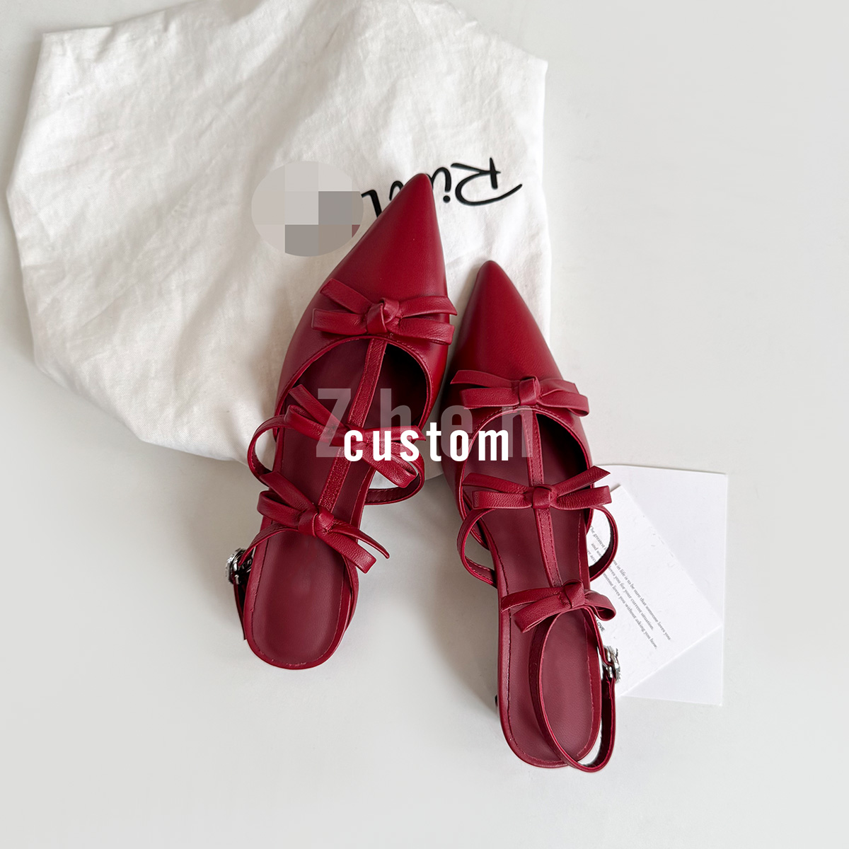 Lucky-洁怡-3CM浅春欧若风蝴蝶结绑带尖头软底包头凉拖