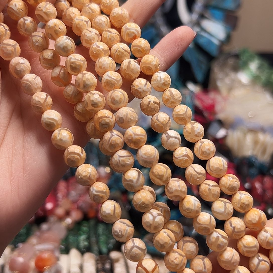 玛瑙/玉髓合金珠宝半成品B490黄足球玛瑙圆珠8mm