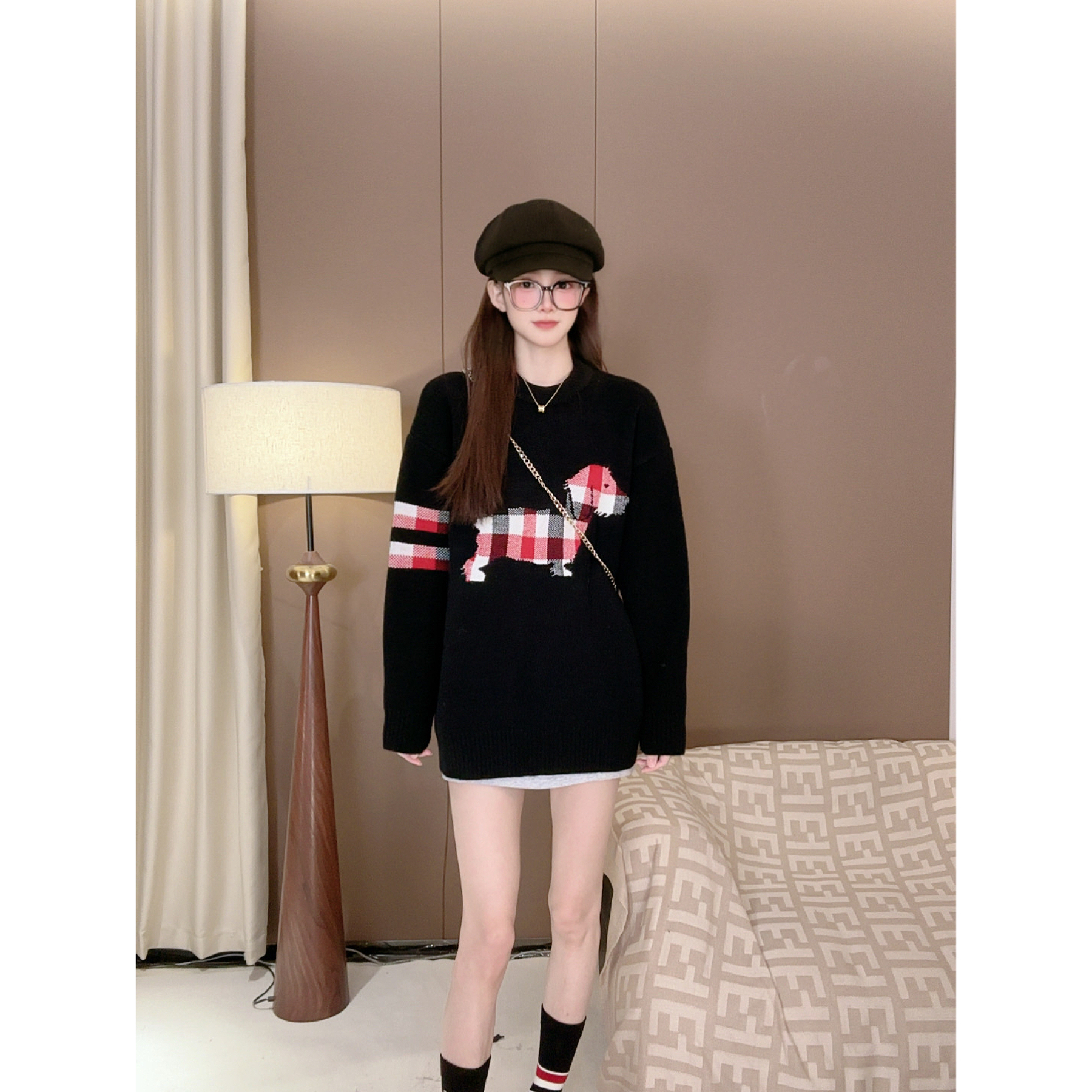 FAND妍妍【T+Btangmu】秋冬情侣装加厚保暖狗狗圆领毛衣针织打底