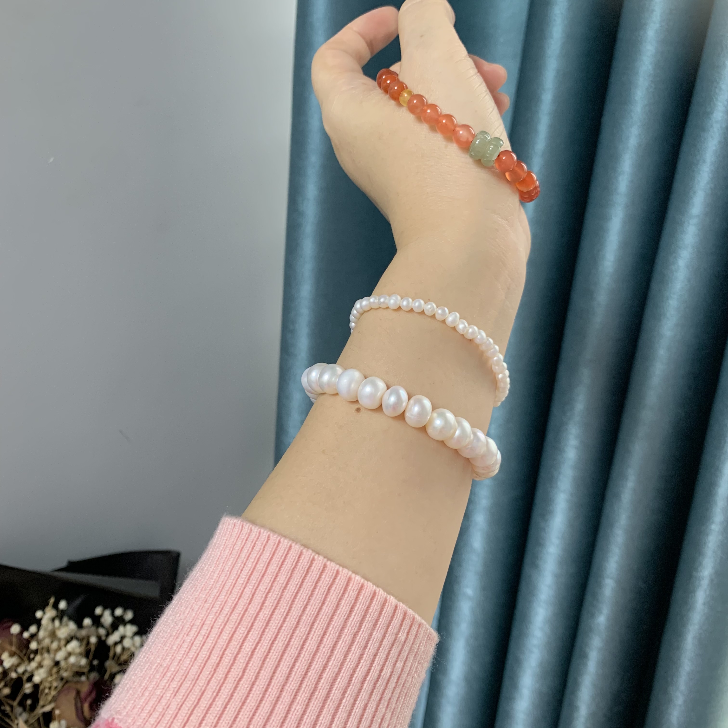 手链 639 红色约7mm手串单圈女款