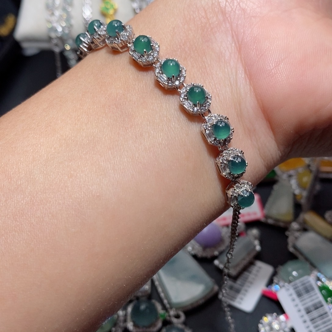 翡翠手链银S925镶嵌n j j j j