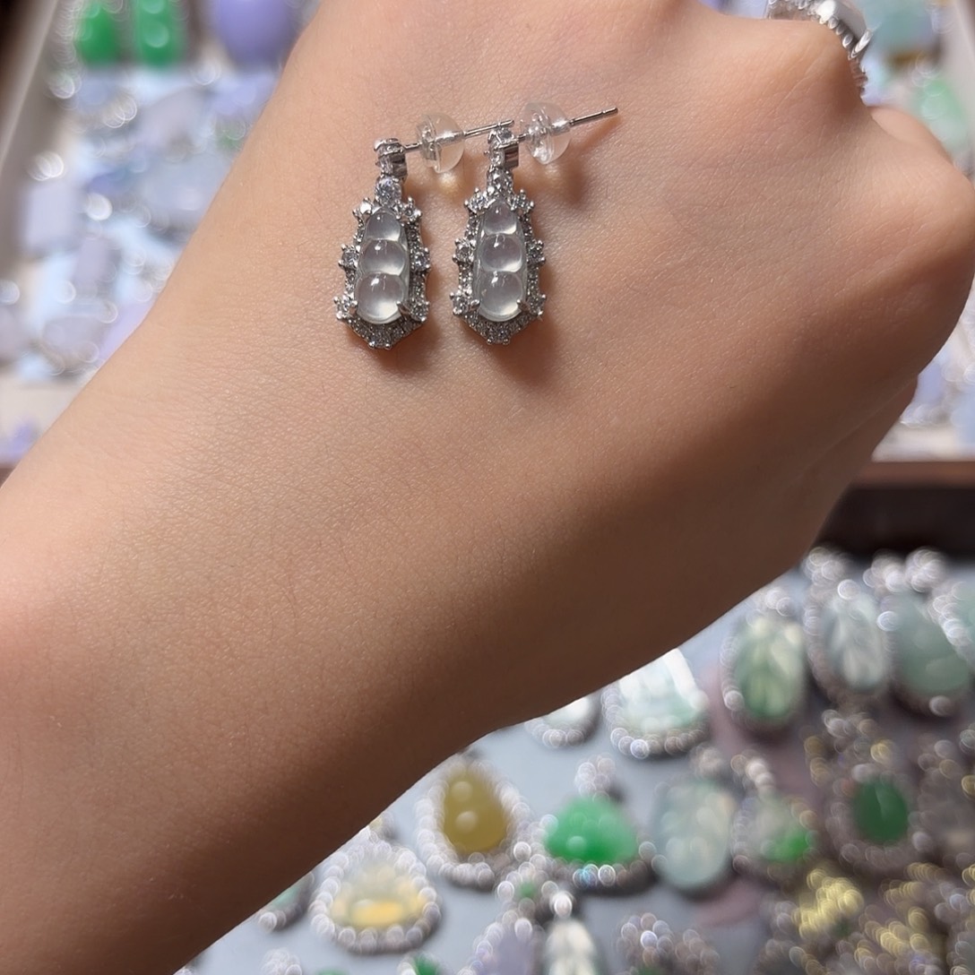 翡翠银S925镶嵌耳坠