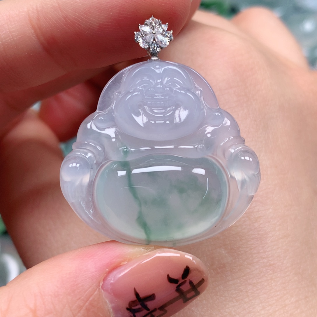 颈饰18K金镶嵌翡翠天然翡翠