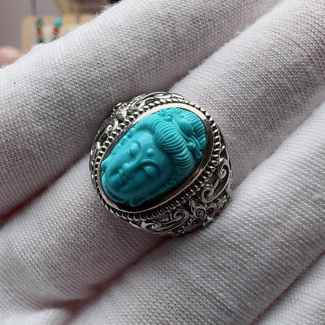 绿松石珠宝奇石银S925镶嵌额***图