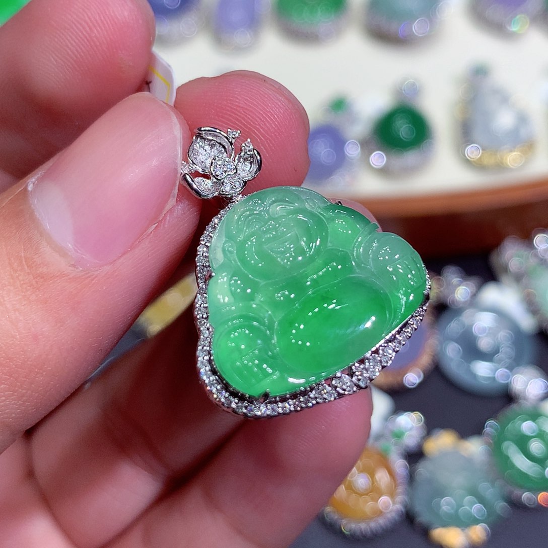 翡翠吊坠(不含链)18K金镶嵌无****～