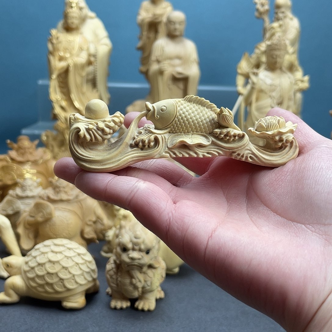 黄杨木鱼如意摆件10cm