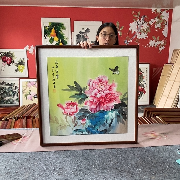 国画手写手绘带框包邮国画作品62✖️62