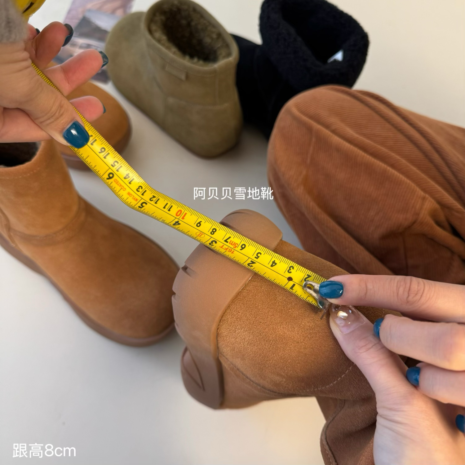 【阿贝贝】小个子必入!内增高牛皮保暖雪地靴女8cm高休闲棉靴加厚防