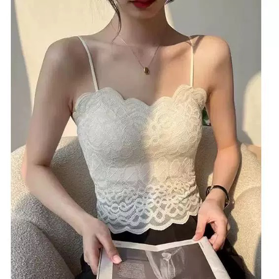 古妃619夏季纯欲蕾丝吊带背心女带胸垫性感露背修身内搭外穿上衣