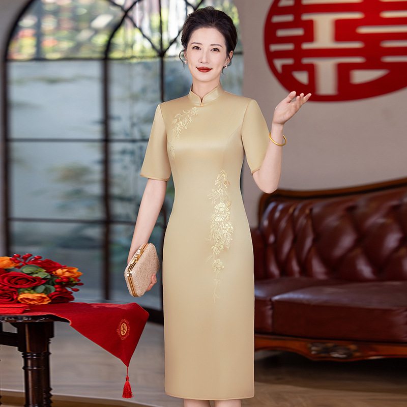 【心想事成】香槟色旗袍女夏季喜婆婆婚宴装礼服妈妈新中式母亲节礼