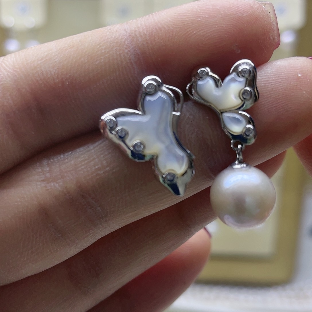 淡水珍珠耳饰银S925镶嵌