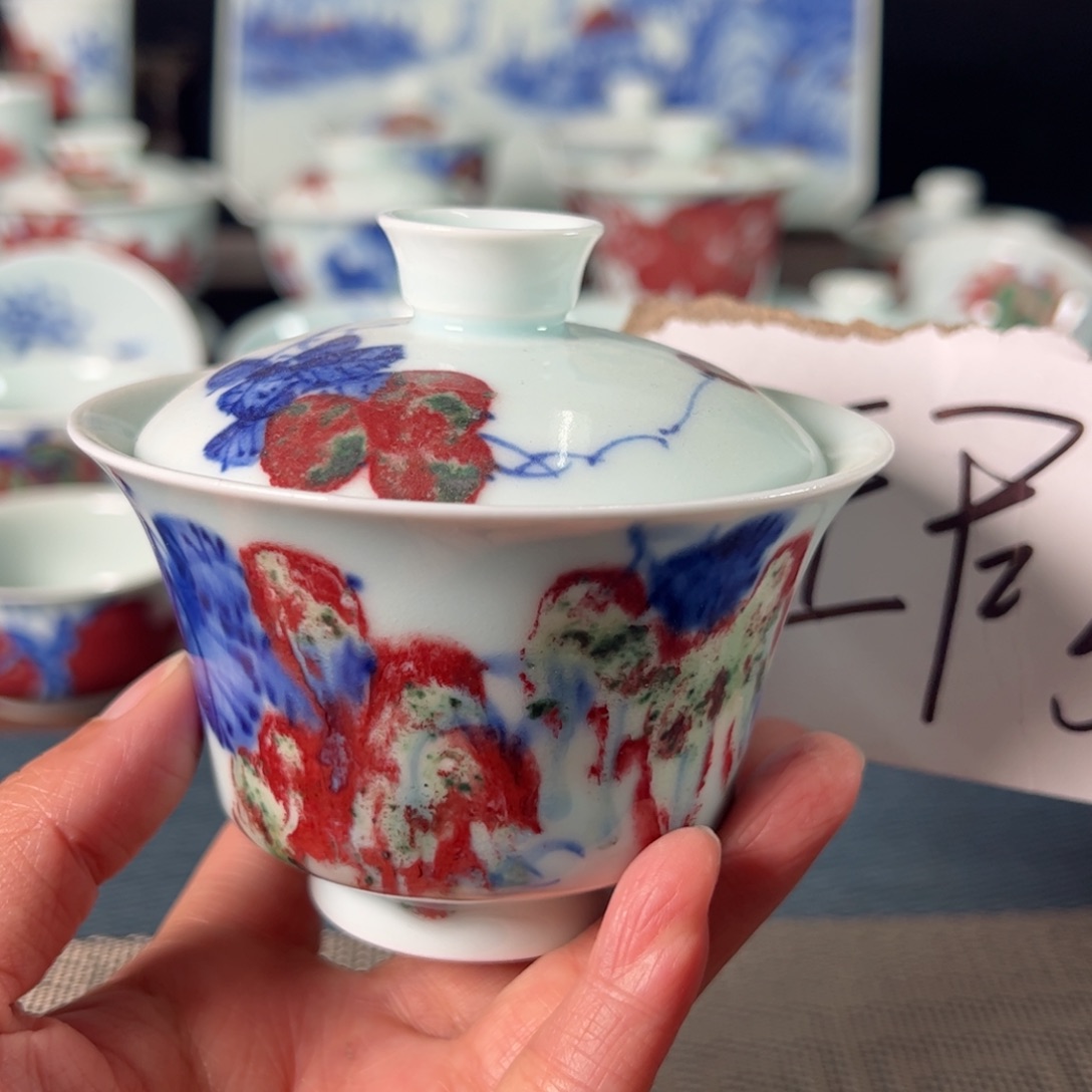杯原矿青花釉里红瓷器