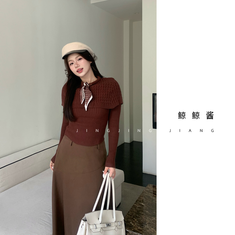 ZOZ鲸鲸酱 【织光随行】秋季新款气质收腰设计款两件套长袖打底上衣