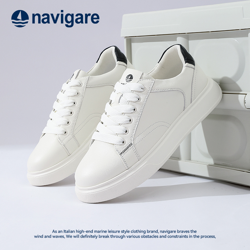 Navigare意大利小帆船板鞋男款2025新款秋冬厚底头层牛皮小白鞋男