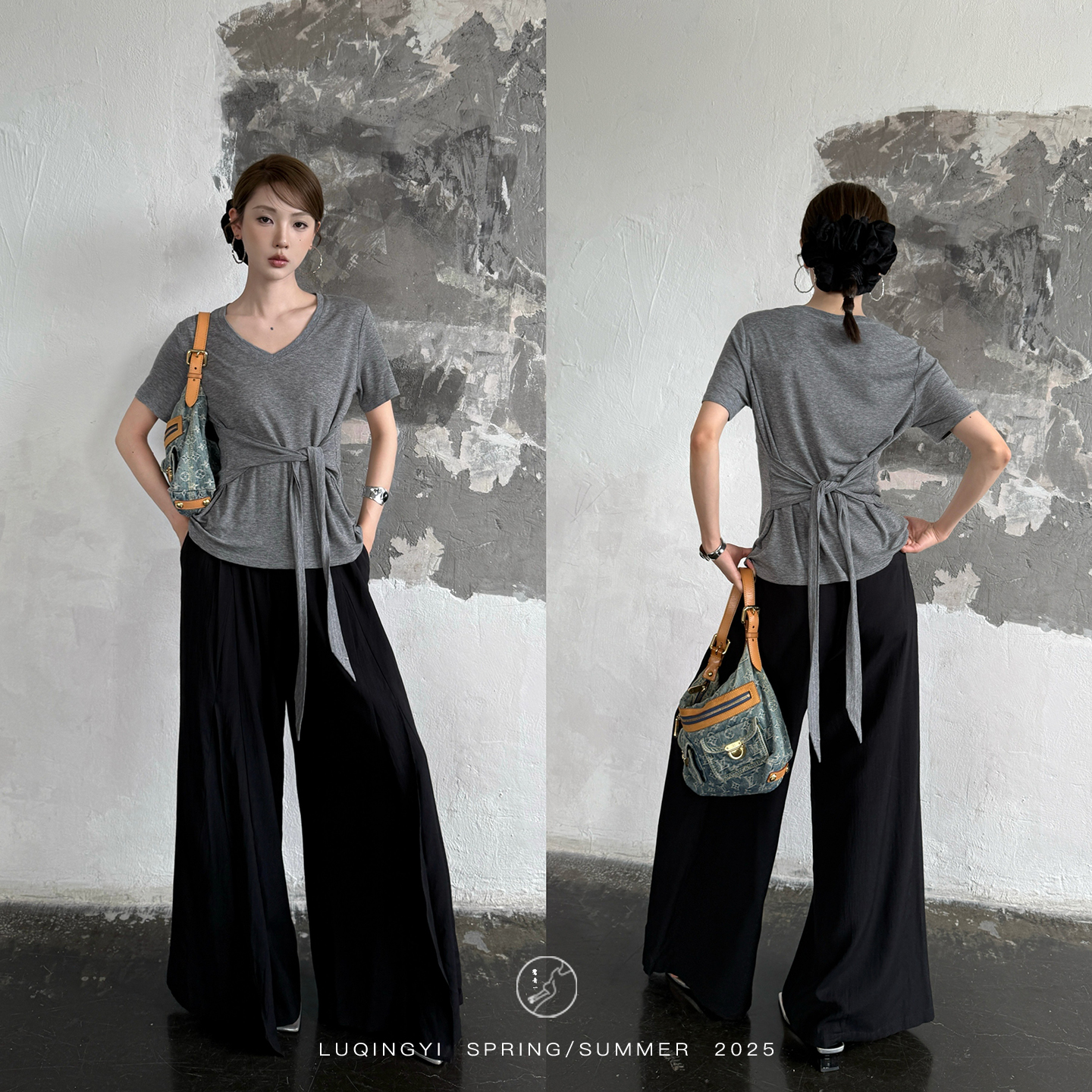 鹭青一原创【留存】天丝羊毛短袖T恤女慵懒风宽松上衣 L25T3269K