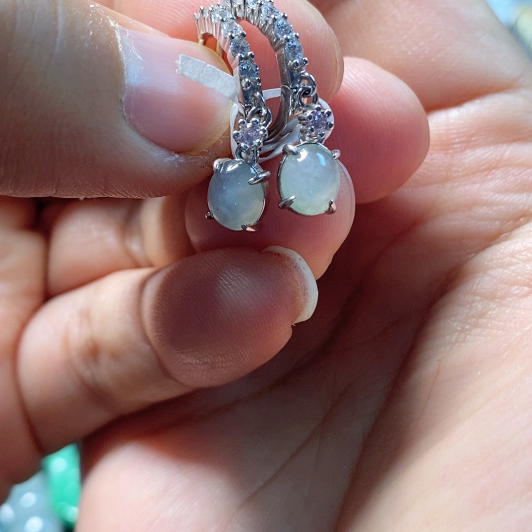 翡翠耳饰银S925镶嵌缅甸翡翠A货耳饰