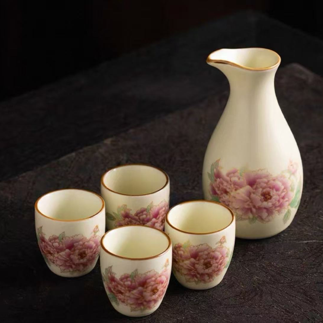 【瓷里】黄汝牡丹分酒器4杯D003