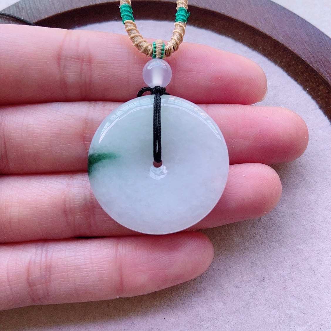 冰胶意境飘花平安扣吊坠天然翡翠A货 尺寸29.6×4.6mm