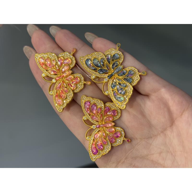999足金5G工艺黄金冰裂蝴蝶吊坠