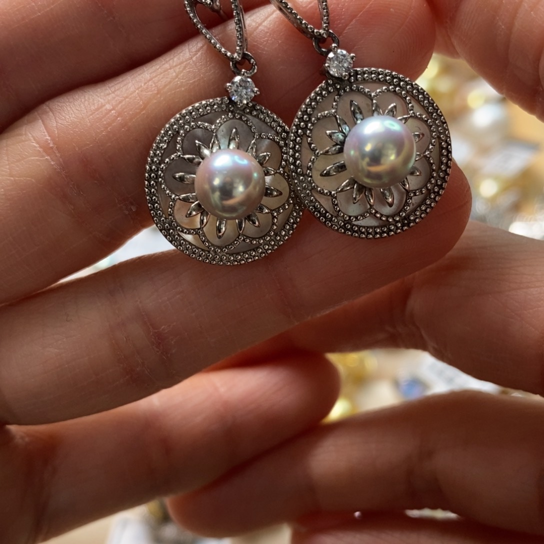 海水珍珠耳饰银S925镶嵌