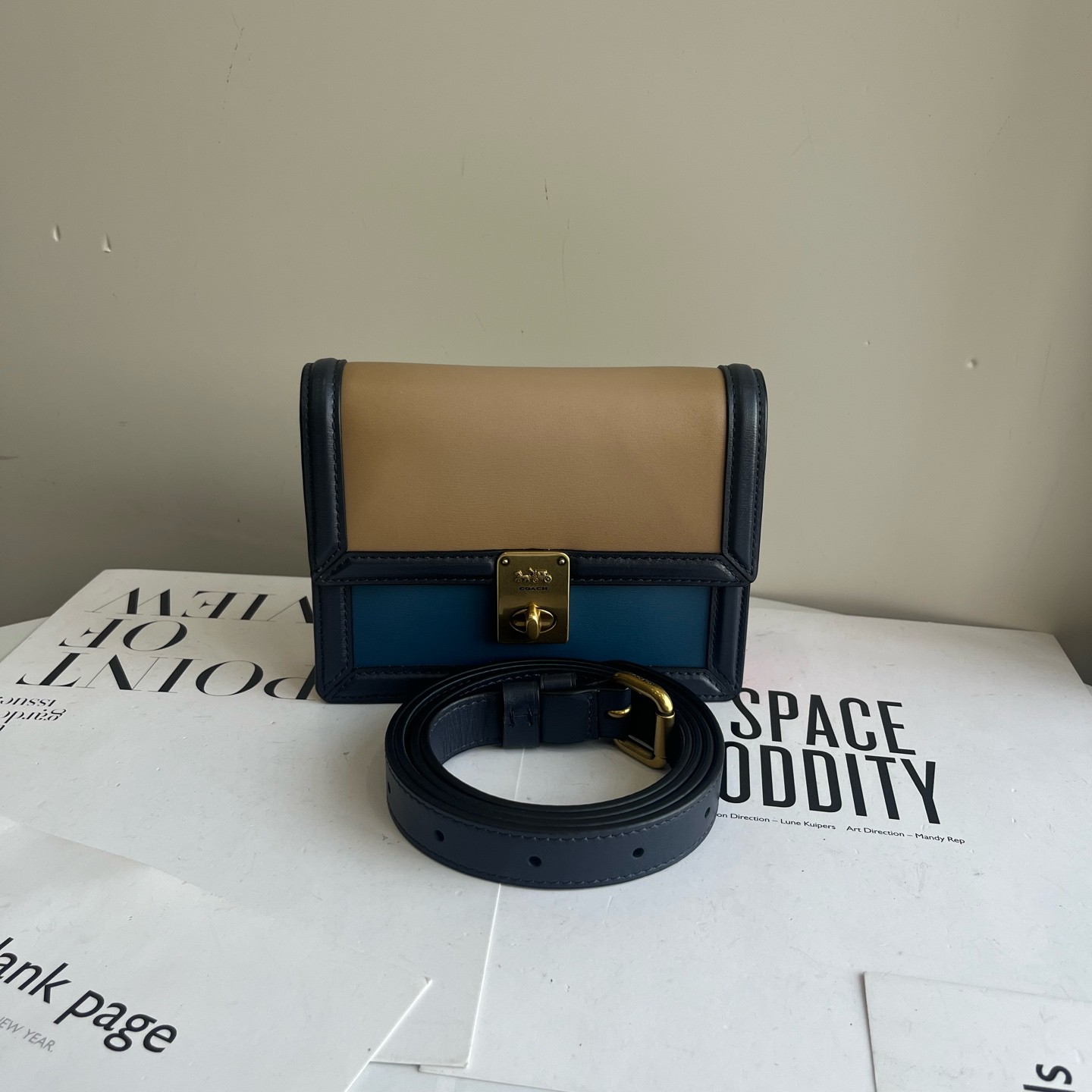 99新 COACH/蔻驰 蔻驰/Coach拼色小方包单肩斜挎包
