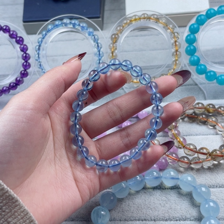 水晶珠宝半成品未镶嵌海蓝宝7mm手串