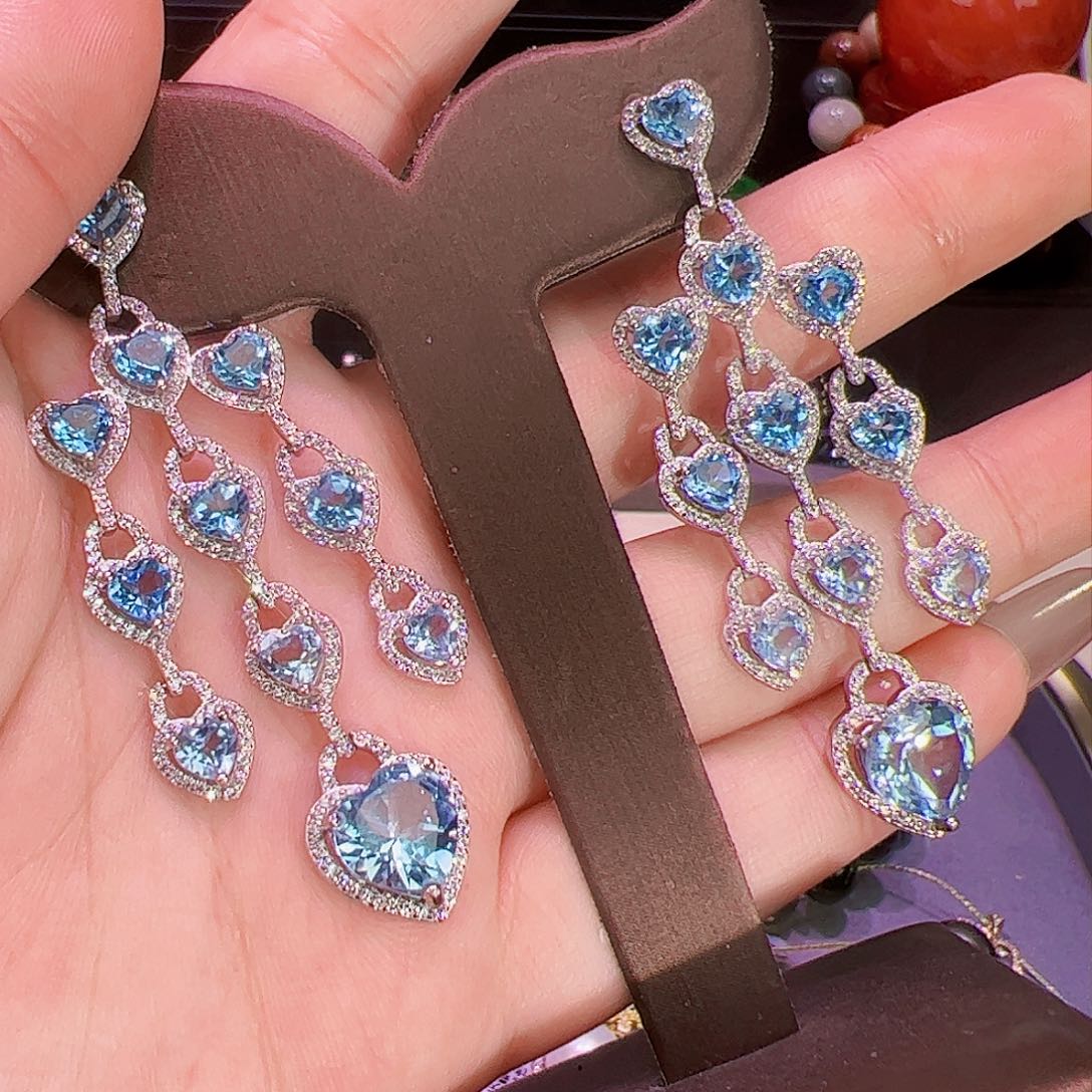 托帕石耳钉银S925镶嵌