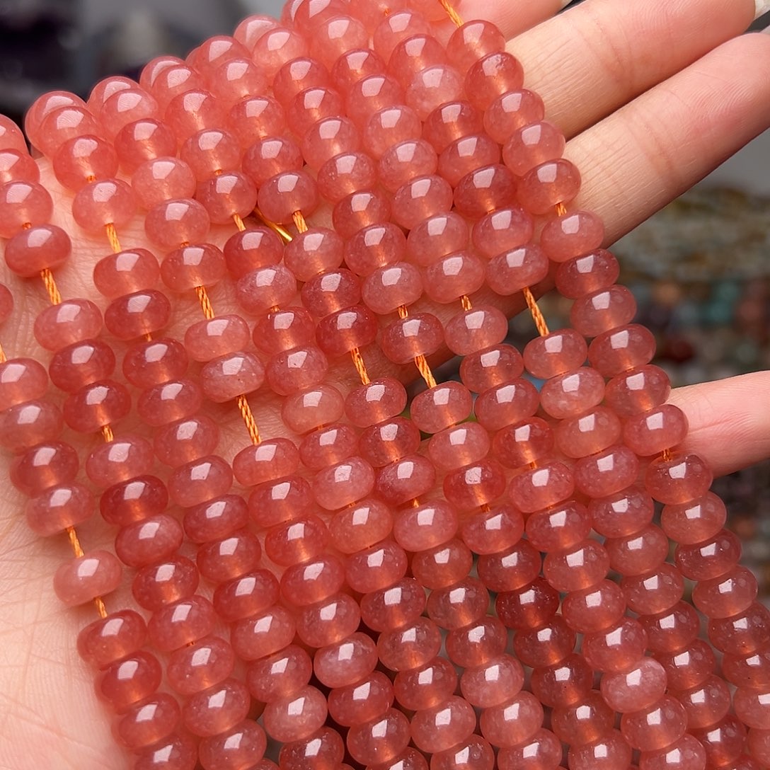 玛瑙/玉髓合金珠宝半成品Y574 8mm天然草莓晶算盘一条