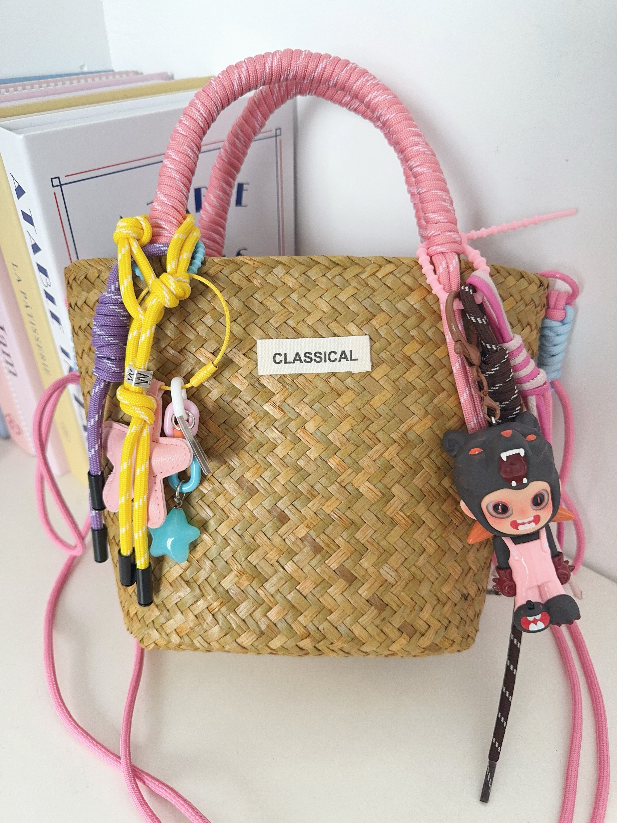 原创设计师潮玩娃包 夏天竹编手拿斜挎包