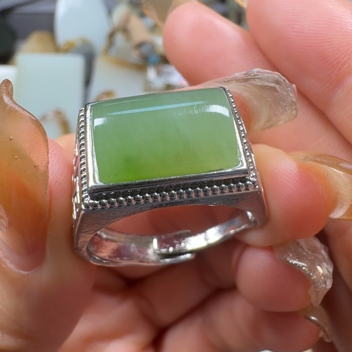 和田玉戒指银S925镶嵌