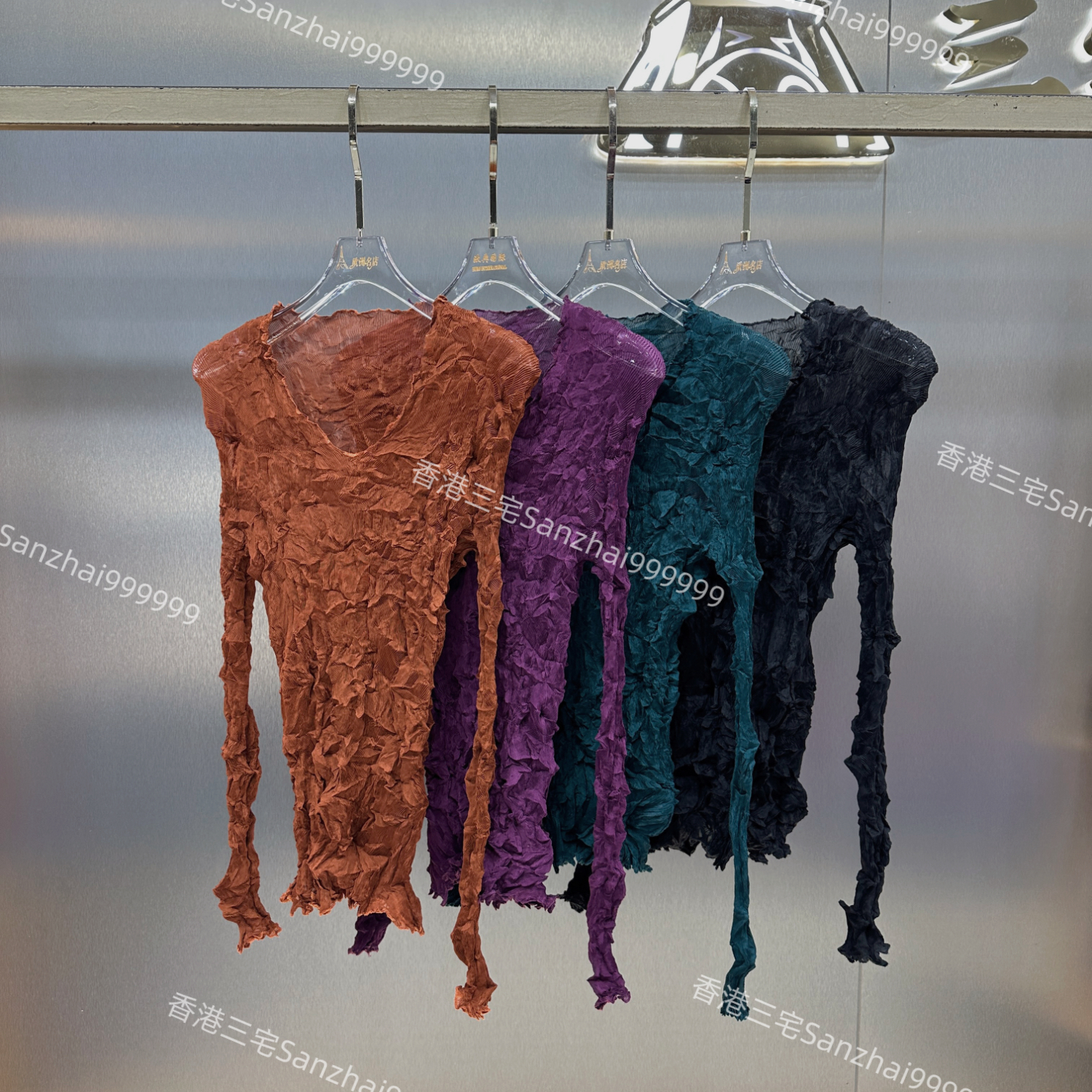 大码褶皱春秋新款重工乱褶长袖上衣透视显瘦百搭T恤内搭叠穿舒适