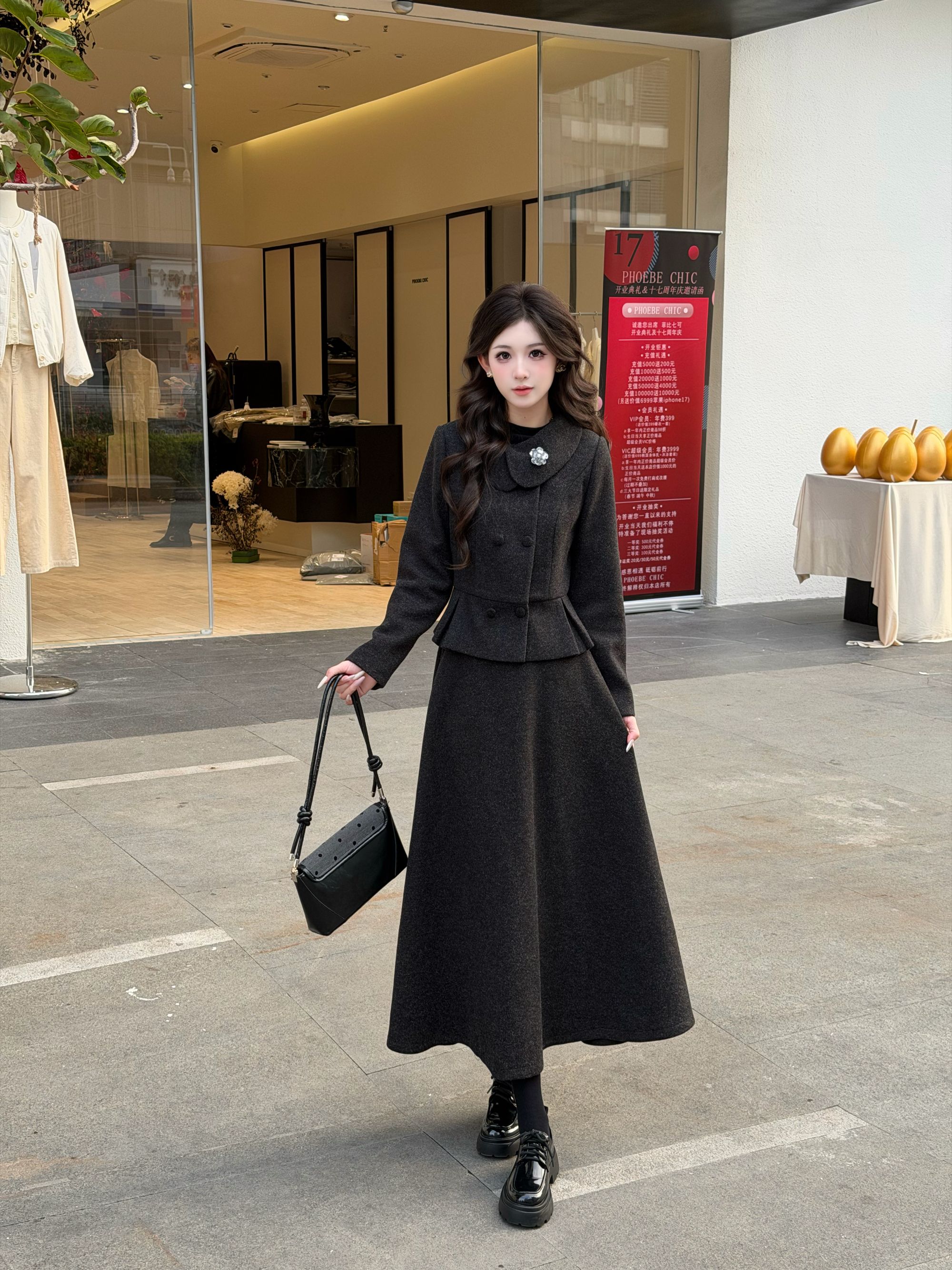 三件套【外套+裙子+内搭】秋冬新款韩系高级感收腰显瘦套装